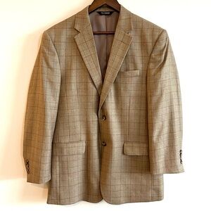 Jos A Bank Traveler’s Men’s Brown Plaid Window Pane Silk Wool Blazer 40R